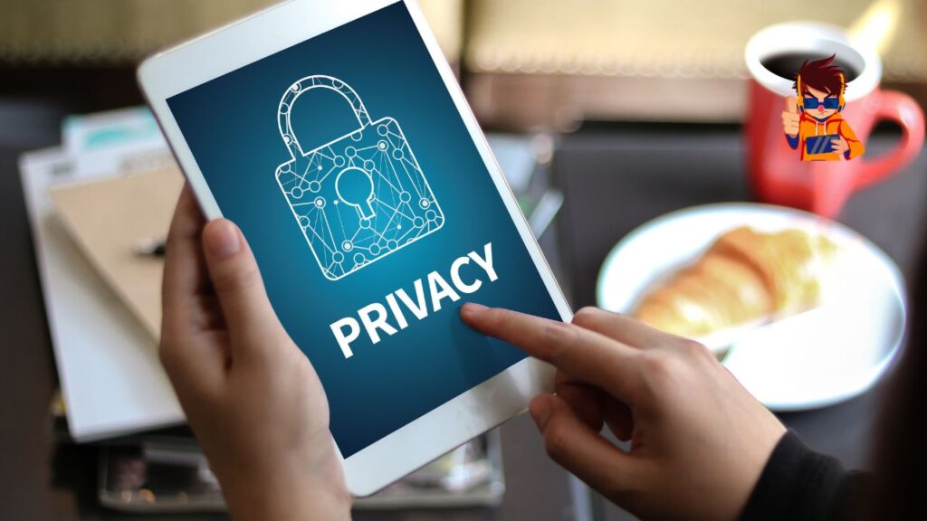 Illustration showing data privacy regulations influencing digital marketing, with icons representing data protection, regulations, and consumer privacy.