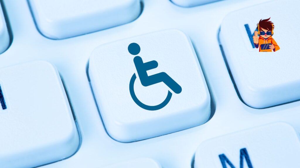 Illustration showing inclusive web design, highlighting accessibility features like screen readers and keyboard navigation.