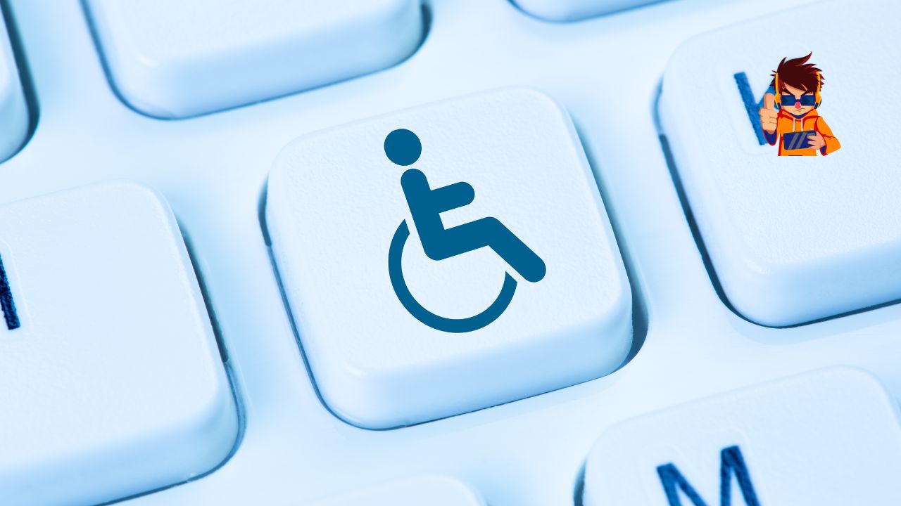 Illustration showing inclusive web design, highlighting accessibility features like screen readers and keyboard navigation.