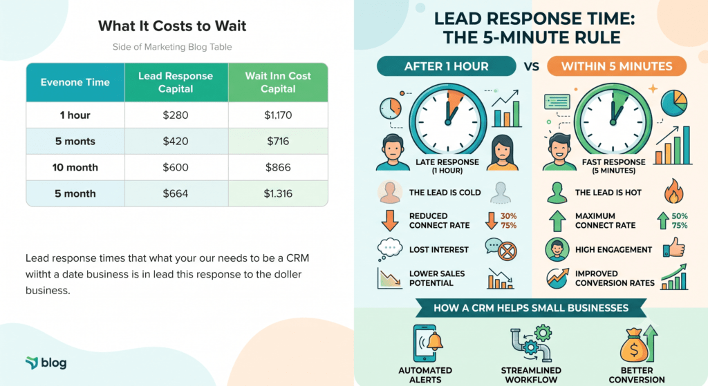 Infográfico simples com ícone de relógio mostrando "5 minutos vs 1 hora" no tempo de resposta ao lead